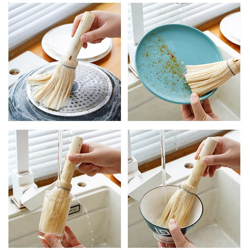 Coconut Fiber Cleaning Brush – 21cm Natural Palm Scrubber with Wooden Handle for Pots, Pans, Sink, Kitchen & Household Cleaning