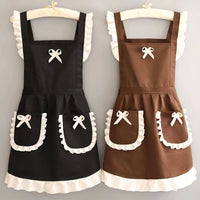 Vintage Ruffle Apron for Women – Polyester Kitchen Apron with Pockets, Bow Detail Cooking Baking Apron for Home, Café & Garden