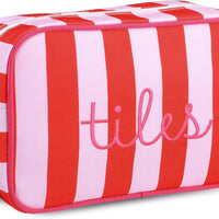 Striped Mahjong Tile Storage Bag with Embroidery and Tassel Zipper