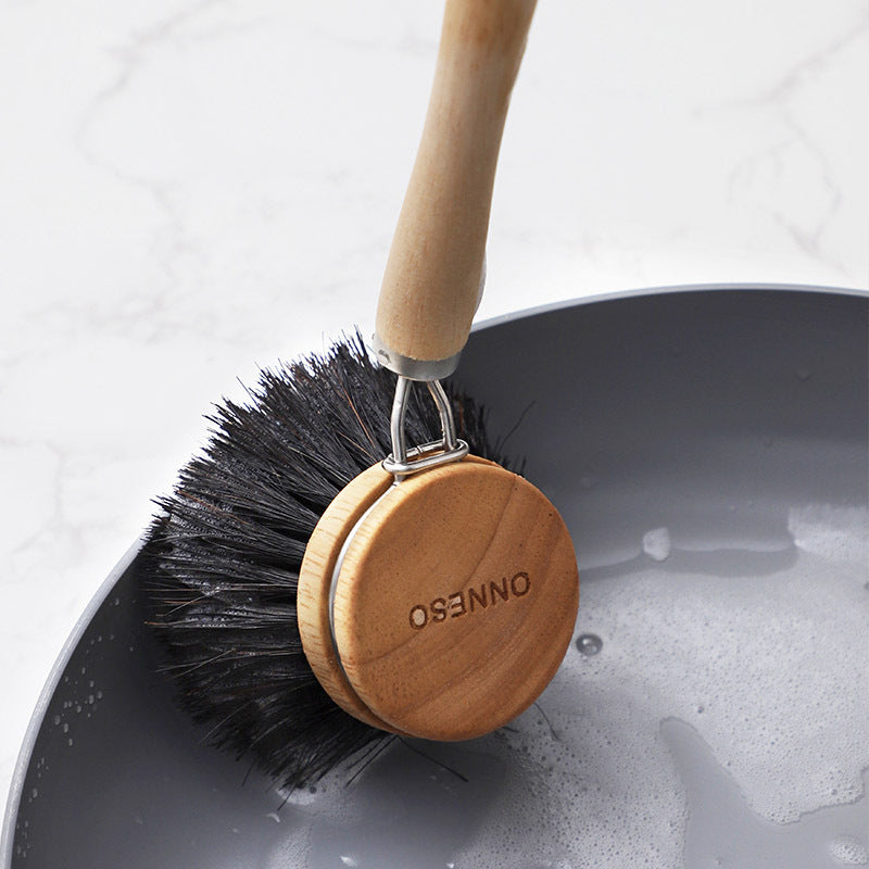 Solid Wood Long Handle Dish Brush Replaceable Sisal Brush Head Kitchen Cleaning Brush