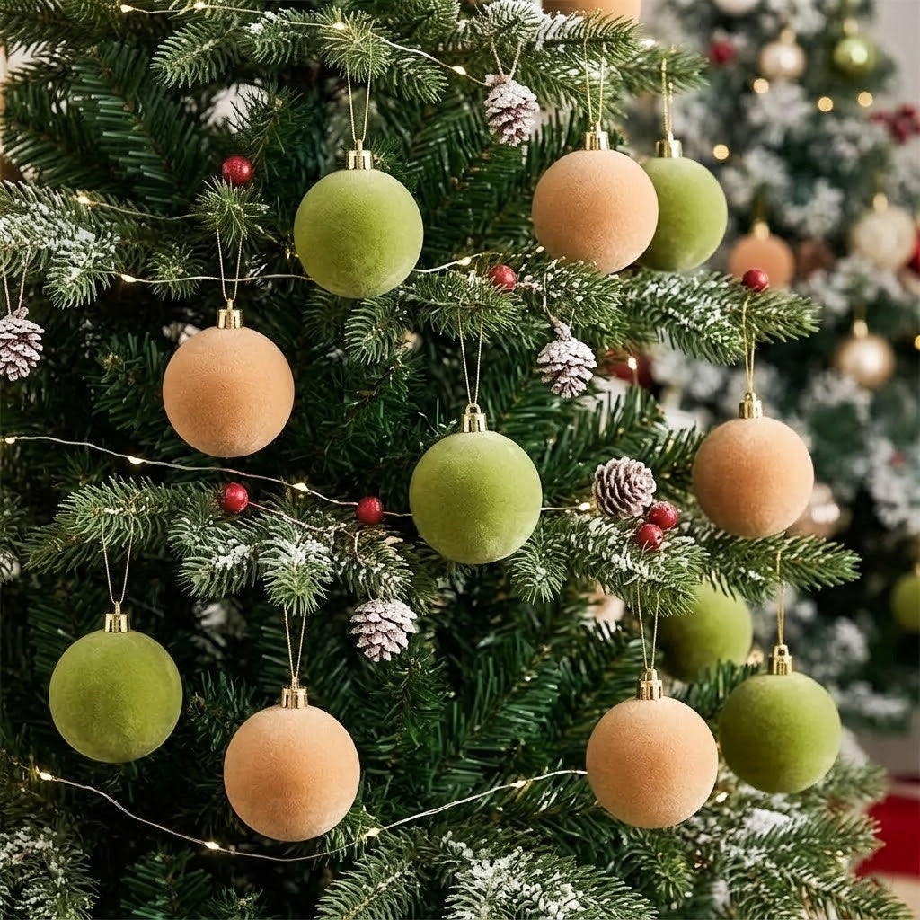 Velvet-Look Christmas Ball Ornaments for Cozy Holiday Styling, 8 cm Baubles