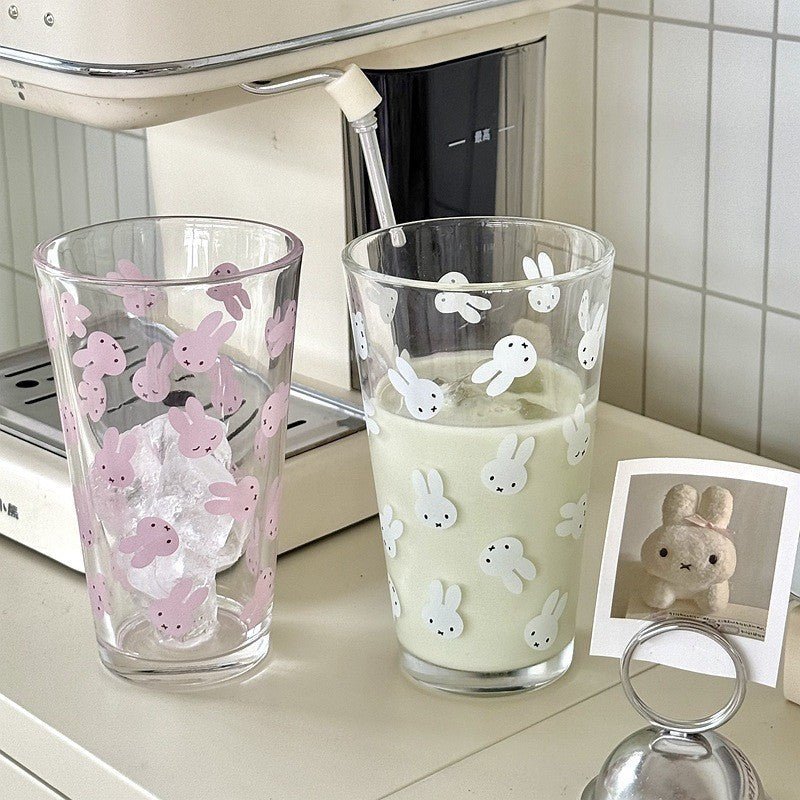 Cute Bunny Glass Tumbler – 450ml Clear Cartoon Rabbit Drinking Cup for Milk, Juice, Iced Coffee & Everyday Cold Drinks