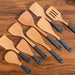 Beech Wood Kitchen Utensil Set – 3-Piece or 5-Piece Wooden Cooking Tools, Black Handle Spatula, Spoon & Ladle Set