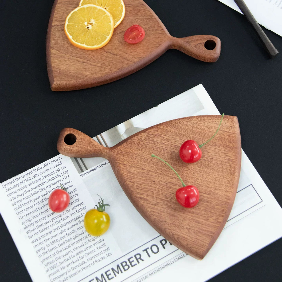 Fan Shaped Wooden Cutting and Serving Board with Hanging Handle