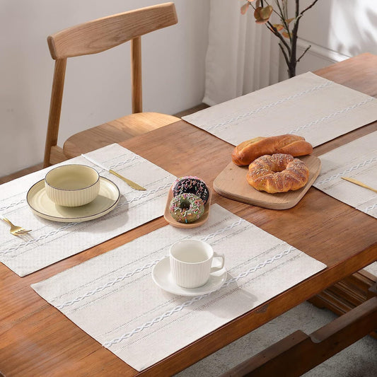 Woven Cotton Linen Placemat, Natural Heat-Resistant Table Mat for Coffee, Tea and Dining