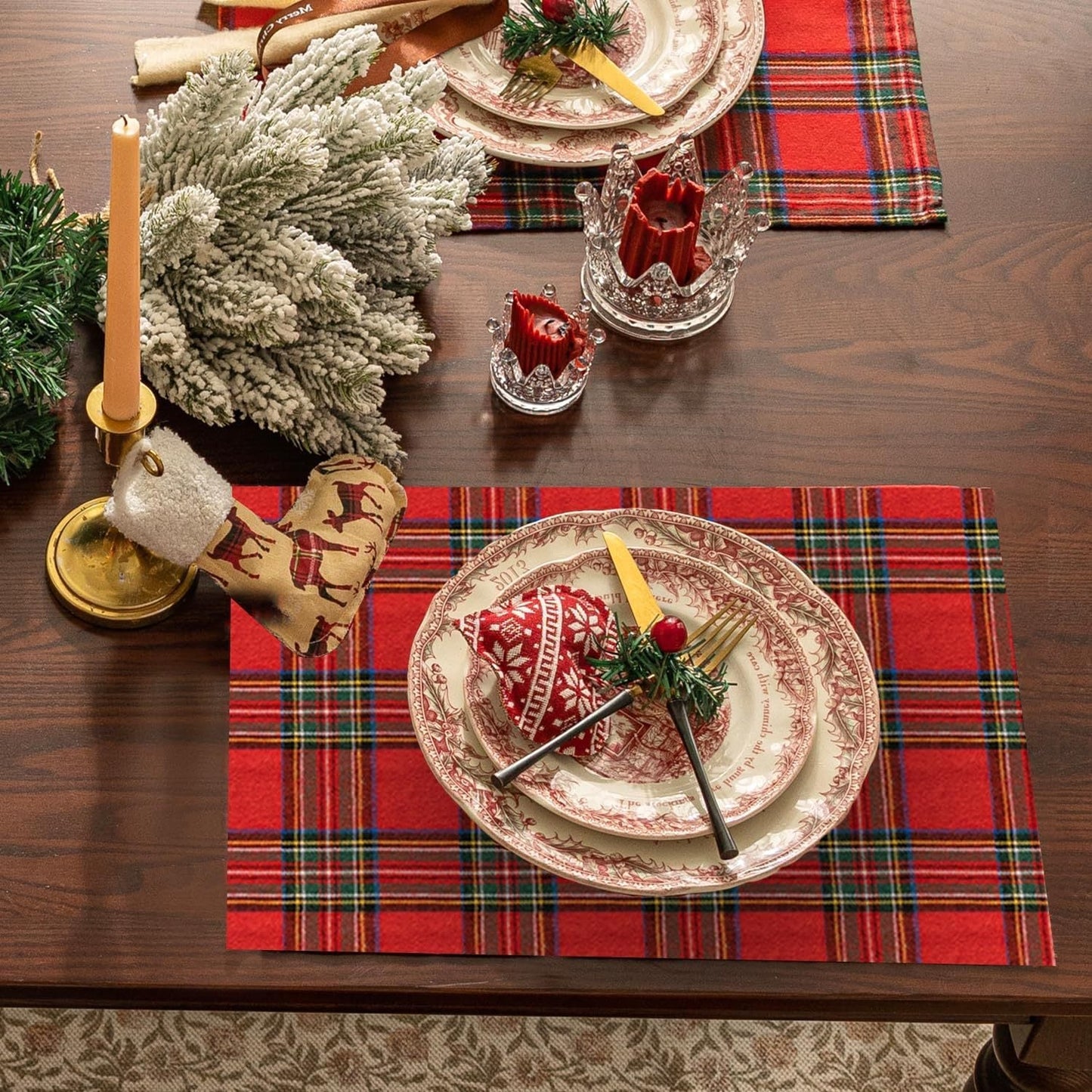 Christmas Plaid Placemat, Red Black White Dining Table Mat