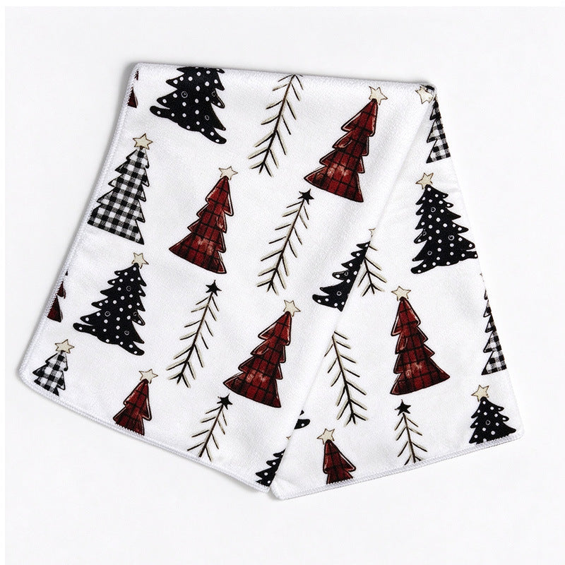 Christmas Microfiber Kitchen Towel Festive Tree Print Absorbent Dish Cloth Holiday Kitchen Decor