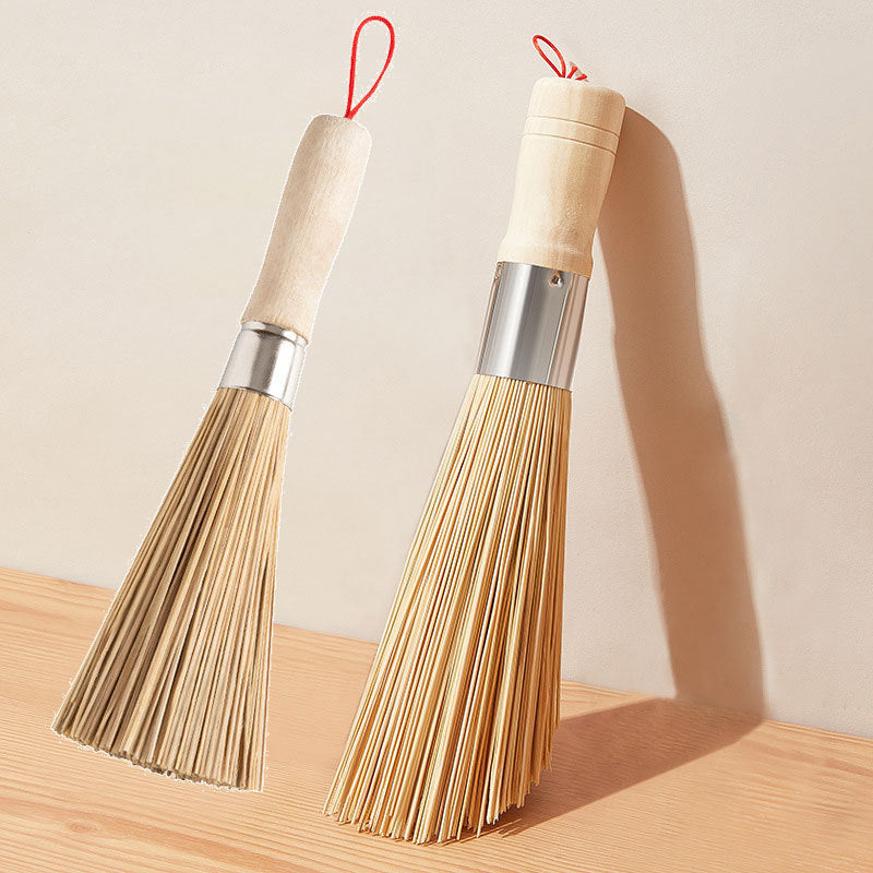 Natural Bamboo Pot Cleaning Brush Long Handle Kitchen Dish Scrubber