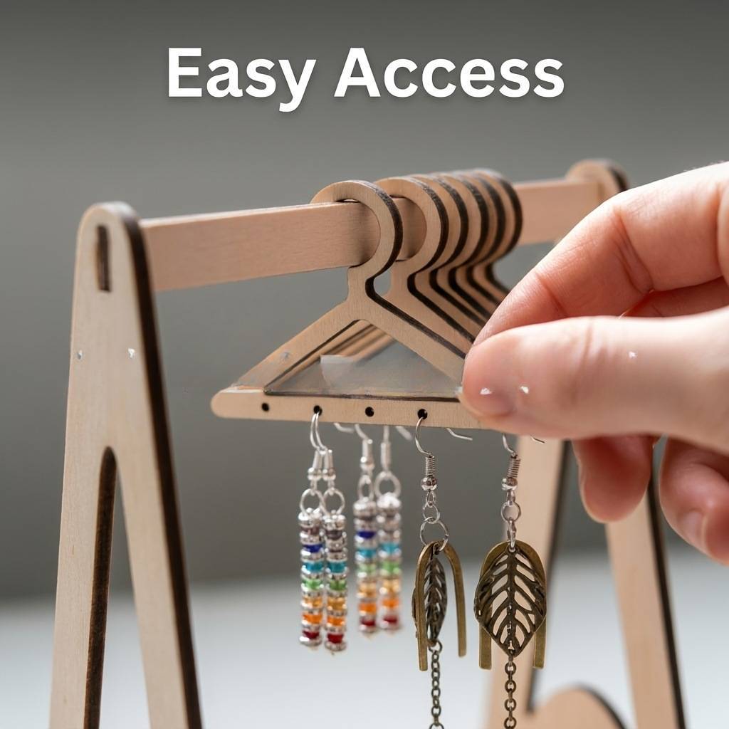 Wooden Jewelry Display Stand with Mini Hangers for Earrings
