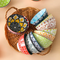 Bohemian Ceramic Pedestal Bowl – Underglaze Rice & Soup Bowl