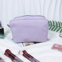 Striped Cotton Makeup Bag with Polyester Lining and Zip Closure