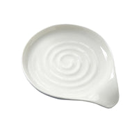 White Ceramic Spoon Rest Spiral Design Kitchen Utensil Holder Plate