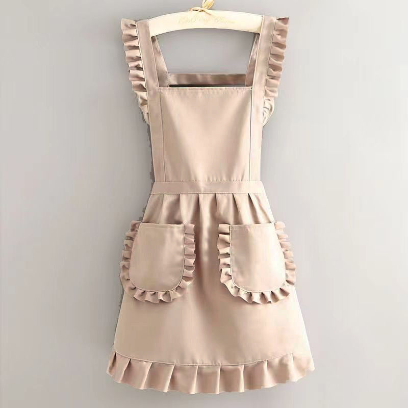 Ruffle Bib Apron for Women – Elegant Polyester Kitchen Apron with Pockets, Vintage Style Cooking Baking Apron for Home & Garden
