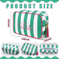Striped Mahjong Tile Storage Bag with Embroidery and Tassel Zipper