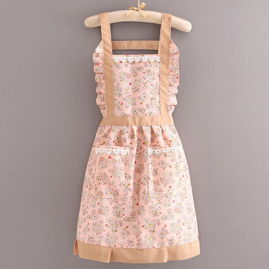 Cottagecore Floral Apron – Elegant Ruffle Kitchen Apron with Pocket, Vintage Style Cooking & Baking Apron for Women