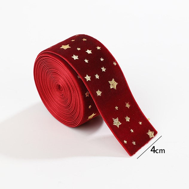 Gold Star Christmas Fabric Ribbon,  4 cm Wide for Gift Wrapping and Holiday Crafts