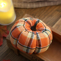 Plaid Fabric Pumpkin Decoration – Mini Stuffed Pumpkin