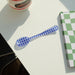 Vintage Blue Gingham Dessert Fork Spoon, French Style Plastic Utensil
