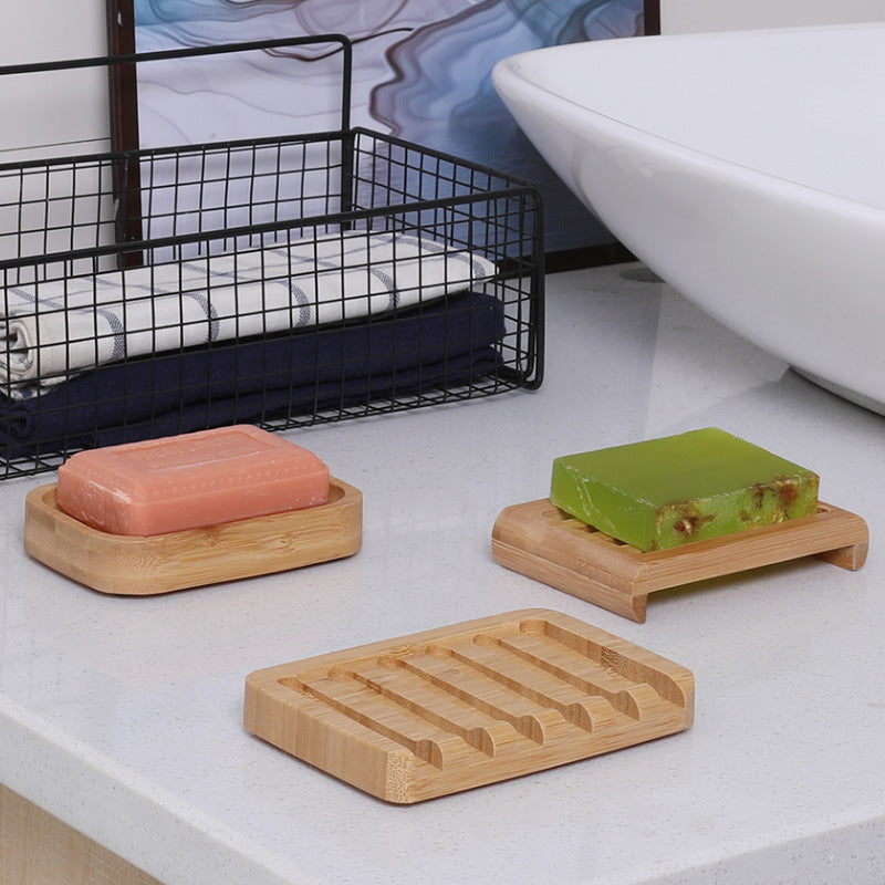 Natural Bamboo Soap Dish with Drainage Slots Wooden Soap Holder Bathroom Accessory