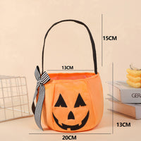 Halloween Pumpkin Candy Bucket, Soft Fabric Trick-or-Treat Bag with Bow