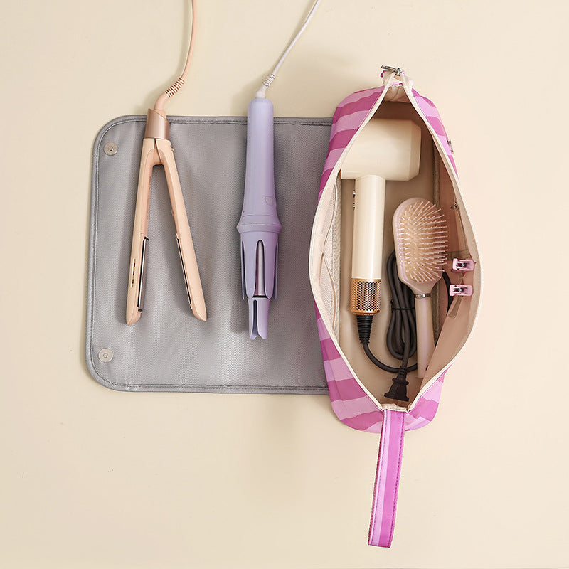 Striped Heat Resistant Hair Tool Bag with Fold Out Mat