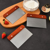 tainless Steel Bench Scraper with Wooden Handle, Rectangular Dough Cutter