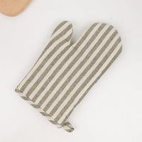 Striped Cotton Linen Oven Mitt – Heat‑Resistant Quilted Cooking Glove for Baking & Kitchen Use