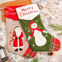 Christmas Stocking Santa Claus Snowman Embroidered Holiday Gift Candy Bag