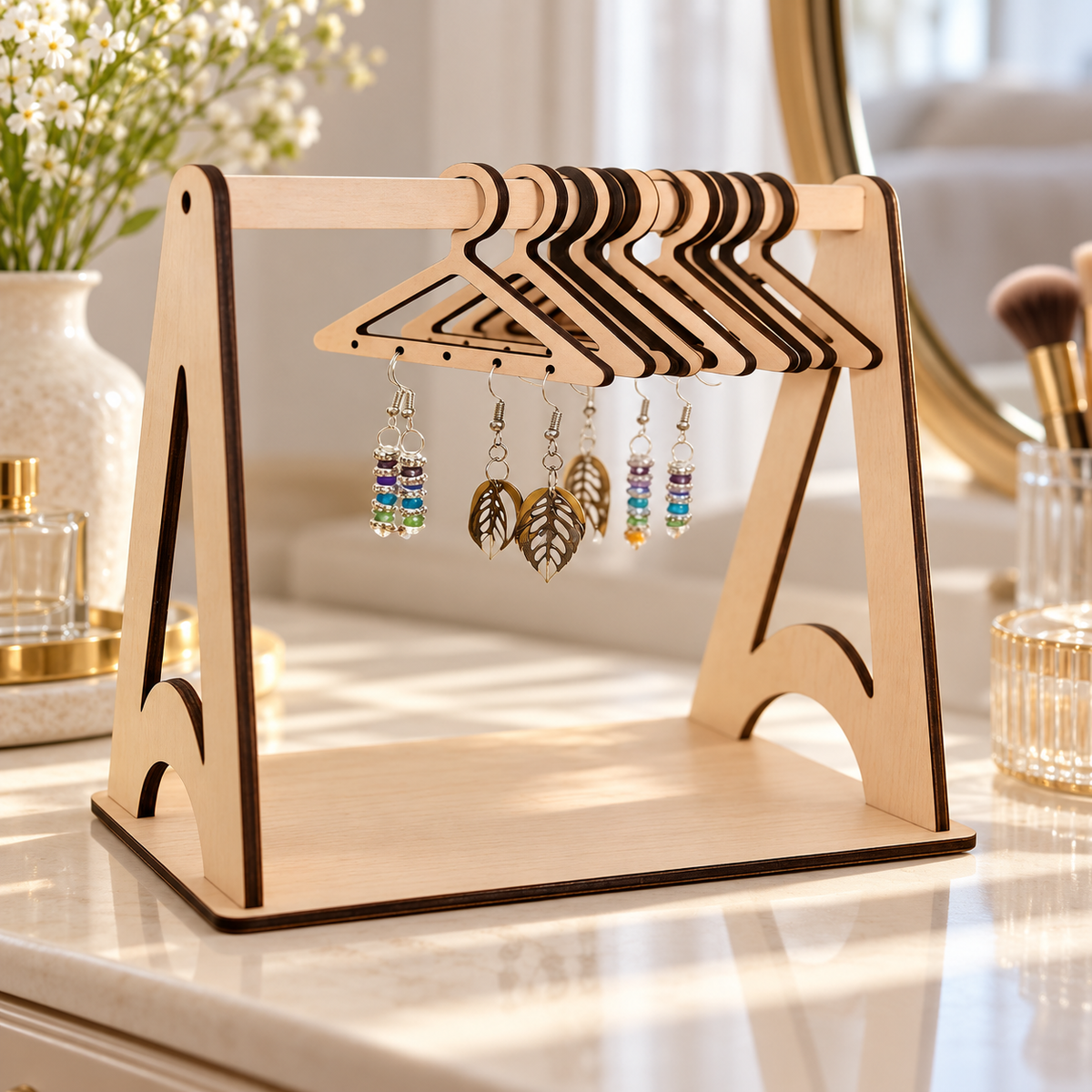 Wooden Jewelry Display Stand with Mini Hangers for Earrings