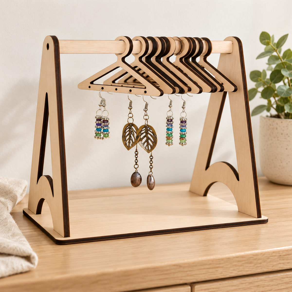 Wooden Jewelry Display Stand with Mini Hangers for Earrings
