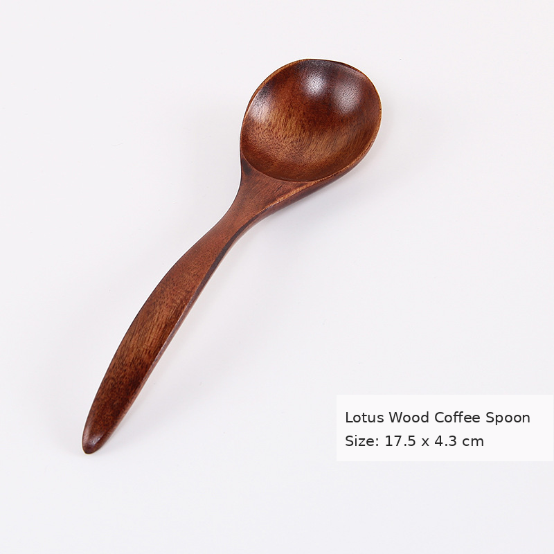 Short Wooden Soup Spoon, Coffee Brown Natural Wood Serving Spoon, Kitchen Tableware