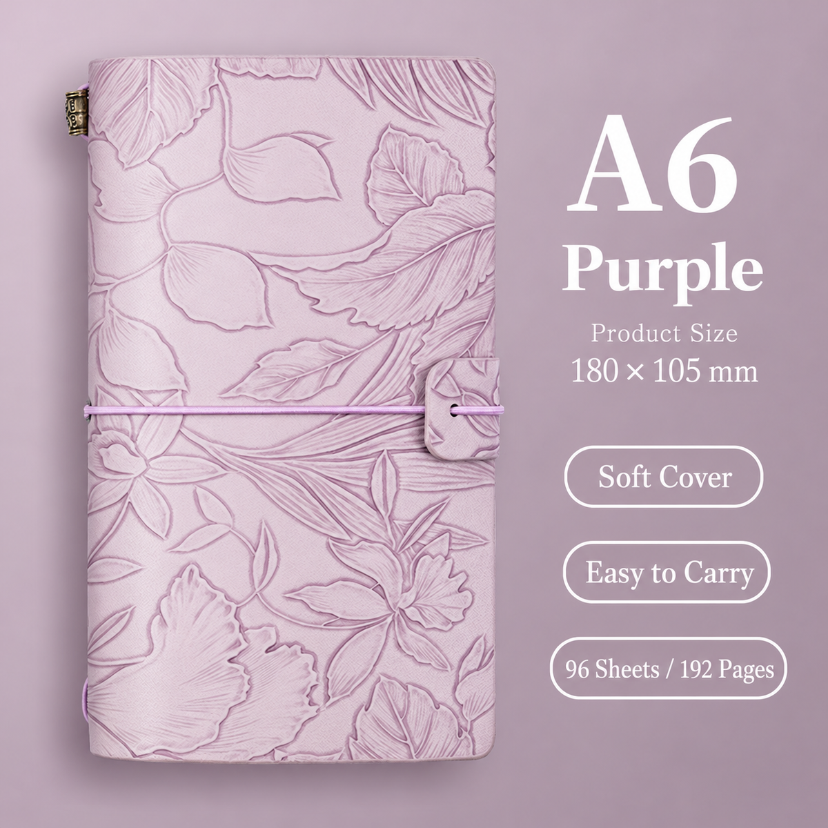 Floral Embossed Journal with Elastic Closure in Four Pastel Colors
