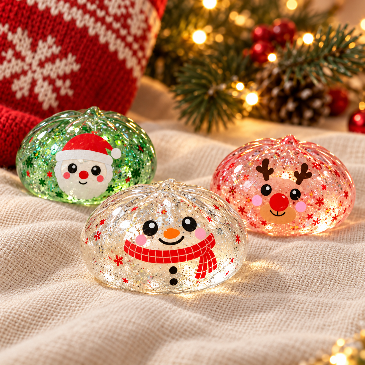 Christmas Crystal Squishy TPR Toys with Festive Designs 12 Piece Box