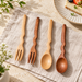 Wooden Dessert Fork and Spoon with Curved Handles in Two Finishes