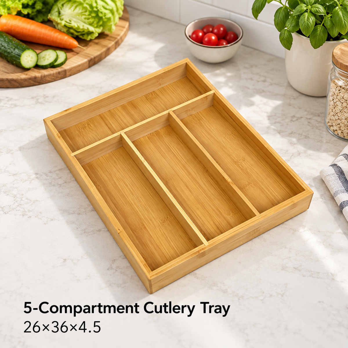 Bamboo Kitchen Drawer Organizer  Compartment Cutlery Storage Tray Utensil Holder