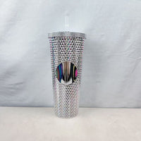 24oz Electroplated Plastic Straw Cup Double Layer Tumbler Colorful Finish Portable Beverage Cup
