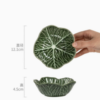 Creative Green Leaf Ceramic Bowl Decorative Scalloped Rice Bowl
