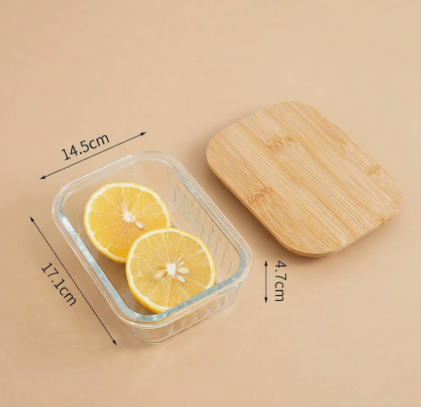 Ribbed Glass Food Storage Container with Bamboo Lid