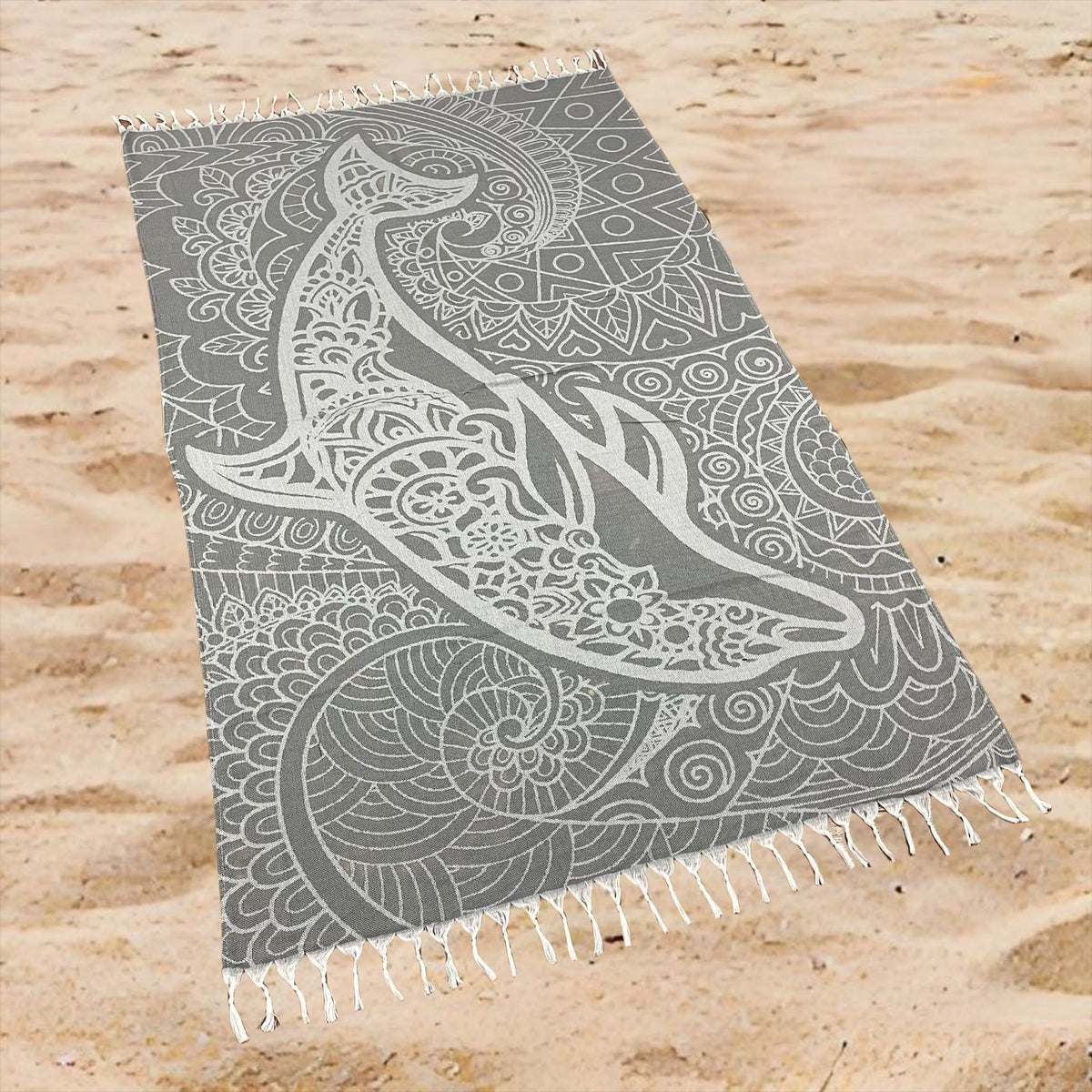 Whale Ocean Print Beach Towel Oversized Rectangular Quick-Dry Absorbent Shawl Summer Coastal Beach Wrap Travel Blanket with Tassel Fringe