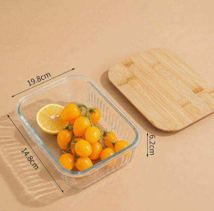 Ribbed Glass Food Storage Container with Bamboo Lid