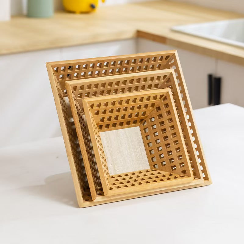 Hollow Bamboo Fruit Basket Storage Tray