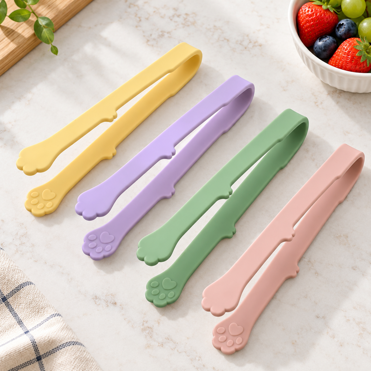 Cat Paw Food Grade Silicone Serving Tongs in Pastel Colors