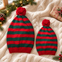 Christmas Striped Knit Beanie with Pom Pom, Festive Winter Hat