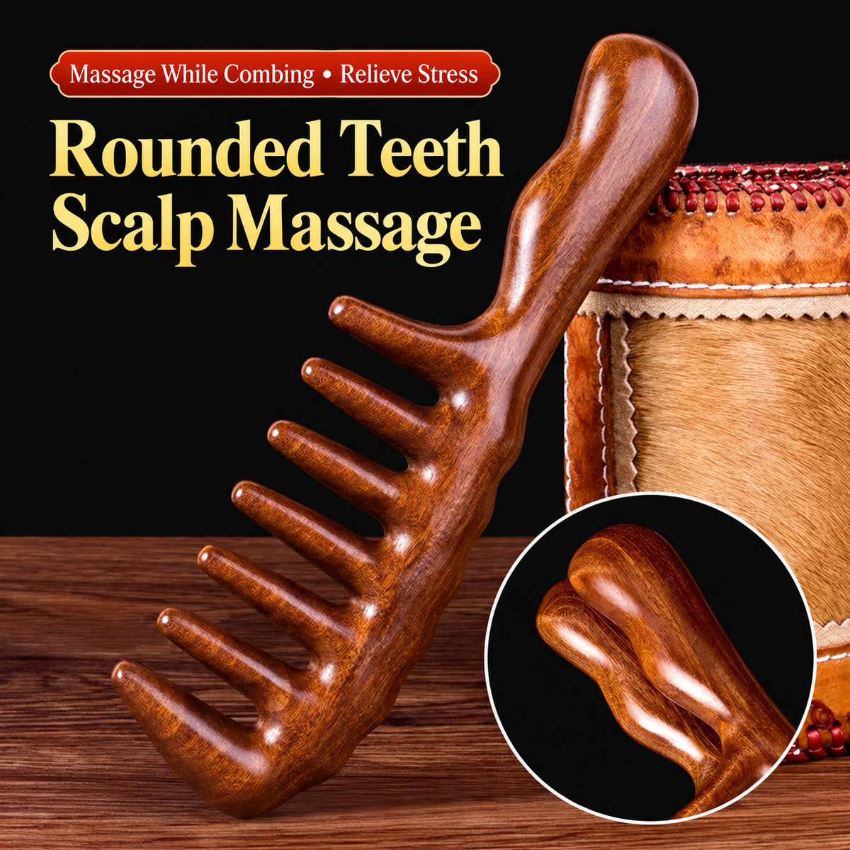 Natural Sandalwood Wide Tooth Comb Wooden Scalp Massage Hair Comb