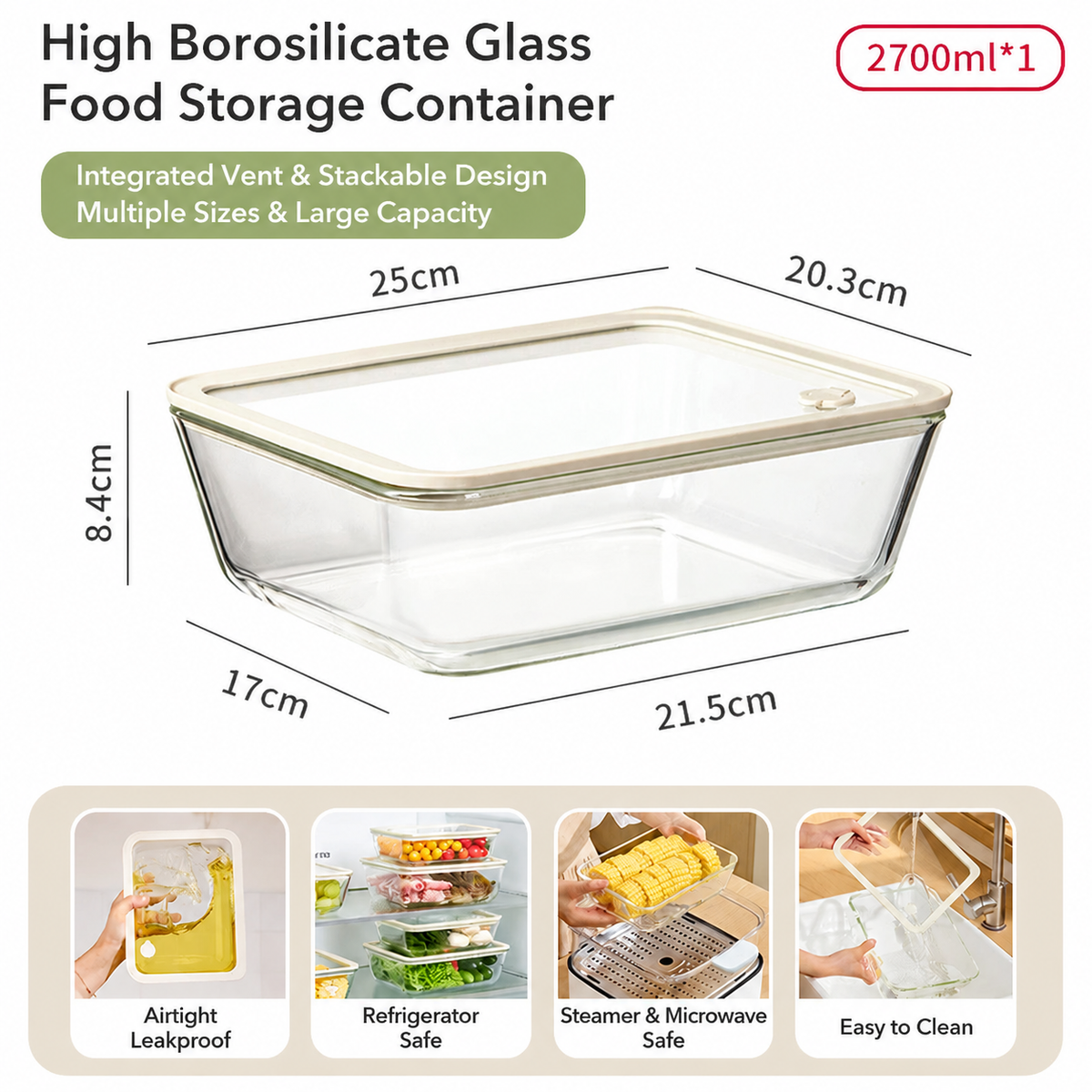 Glass Food Storage Container – Airtight Meal Prep & Freezer Box