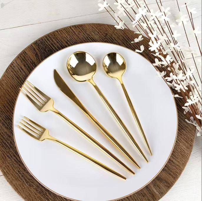 Gold Plastic Long Handle Cutlery Set
