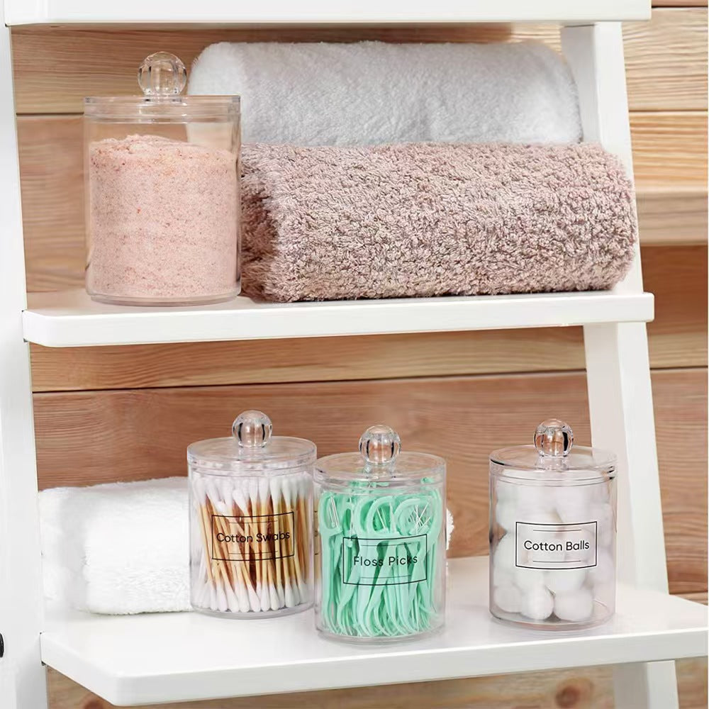 Clear Acrylic Cotton Swab Holder Storage Jar with Lid