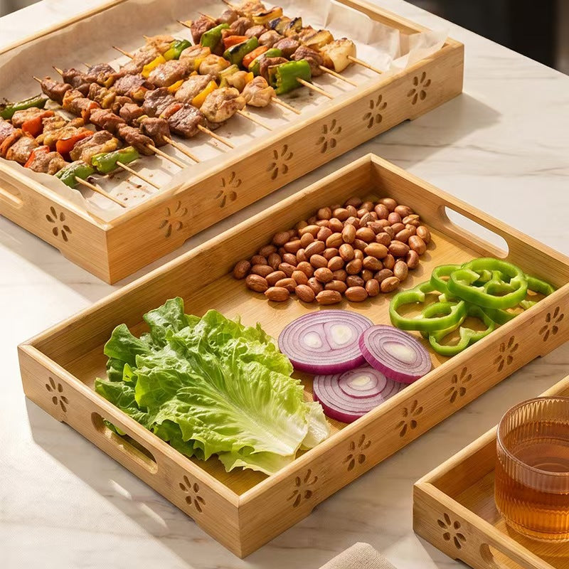 Bamboo Serving Tray with Handles Tea Cup Tray