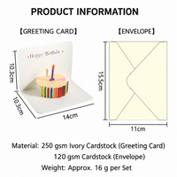 3D Pop-Up Birthday Card with Envelope, Colorful Cake Greeting Card