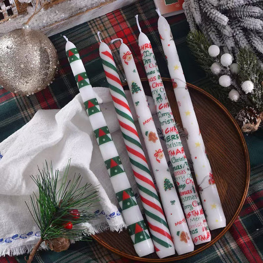 Christmas Pattern Taper Candles 25cm – Set of 2